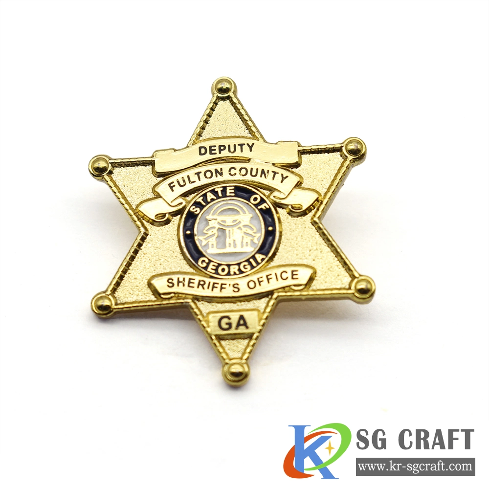 Segurança personalizada esmalte Militar Níquel banhado a ouro Monograma do pino 3D Sheriff Badge