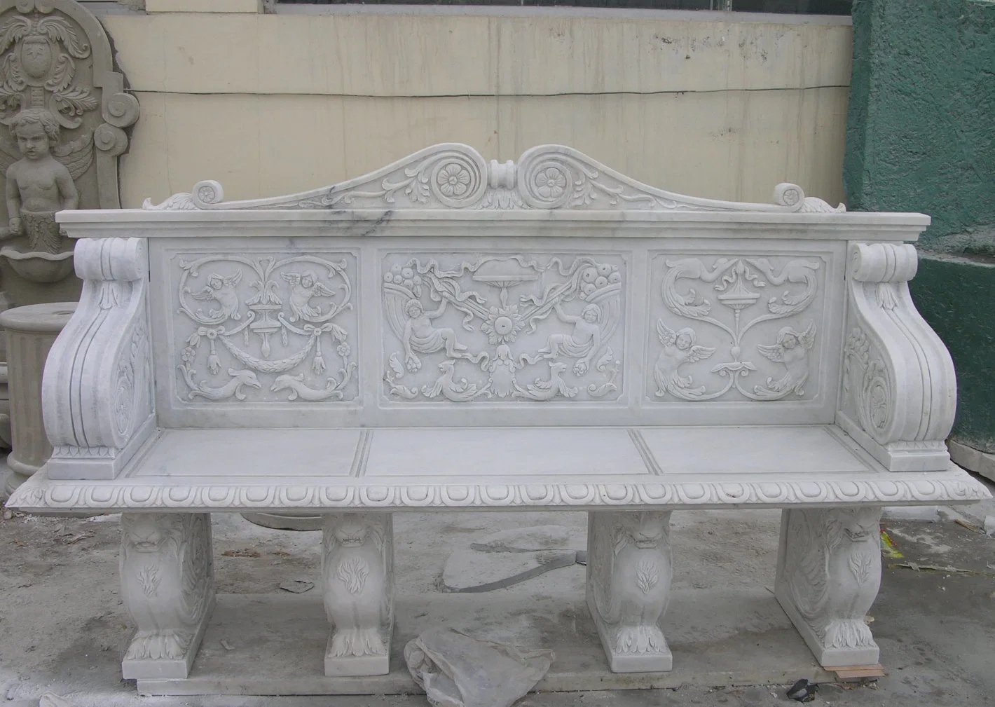 Garden Decoration Outdoor Furniture Stone Marble Carving Park Bench (SYMB-016)