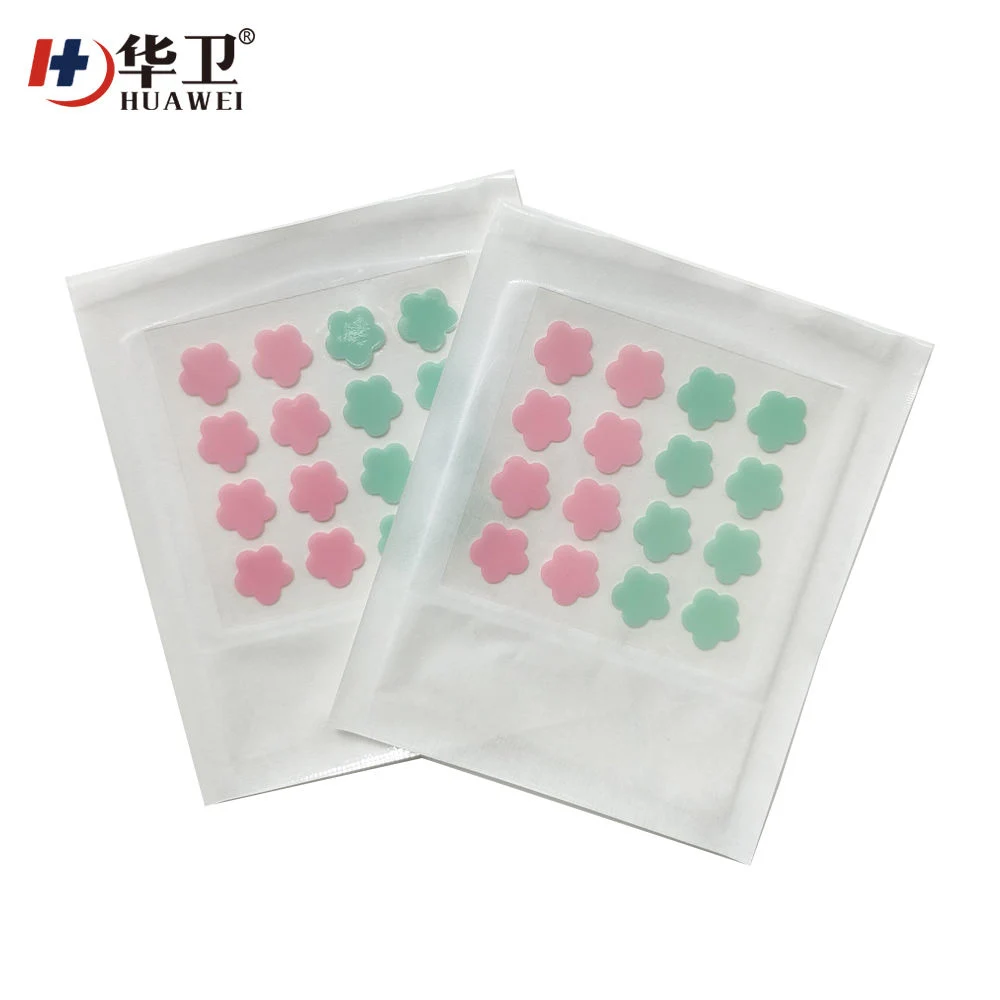 China OEM Two Color Flower Shape Acne Patch Hydrocolloid Acne Pimples Blemish Patch Facial Spots Treatment 20dots/Patch Facial Cleansing Patch