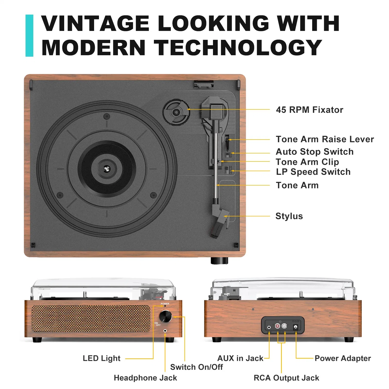 3-Speed 33/45/78 Rpm Lp Bluetooth Vinyl Schallplattenspieler