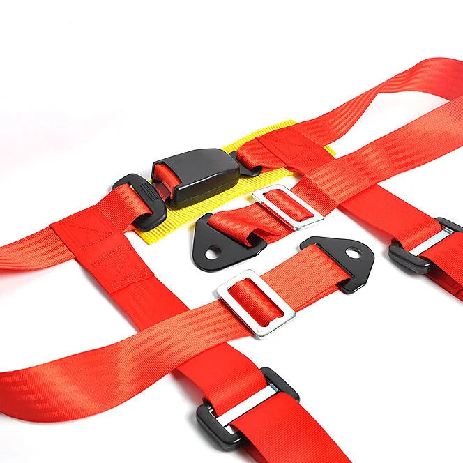 Universal 4 Point 2" Nylon Strap Harness Racing Car Safety Shoulder Seat Belt Red 4 Four Point Strap Seat Belt