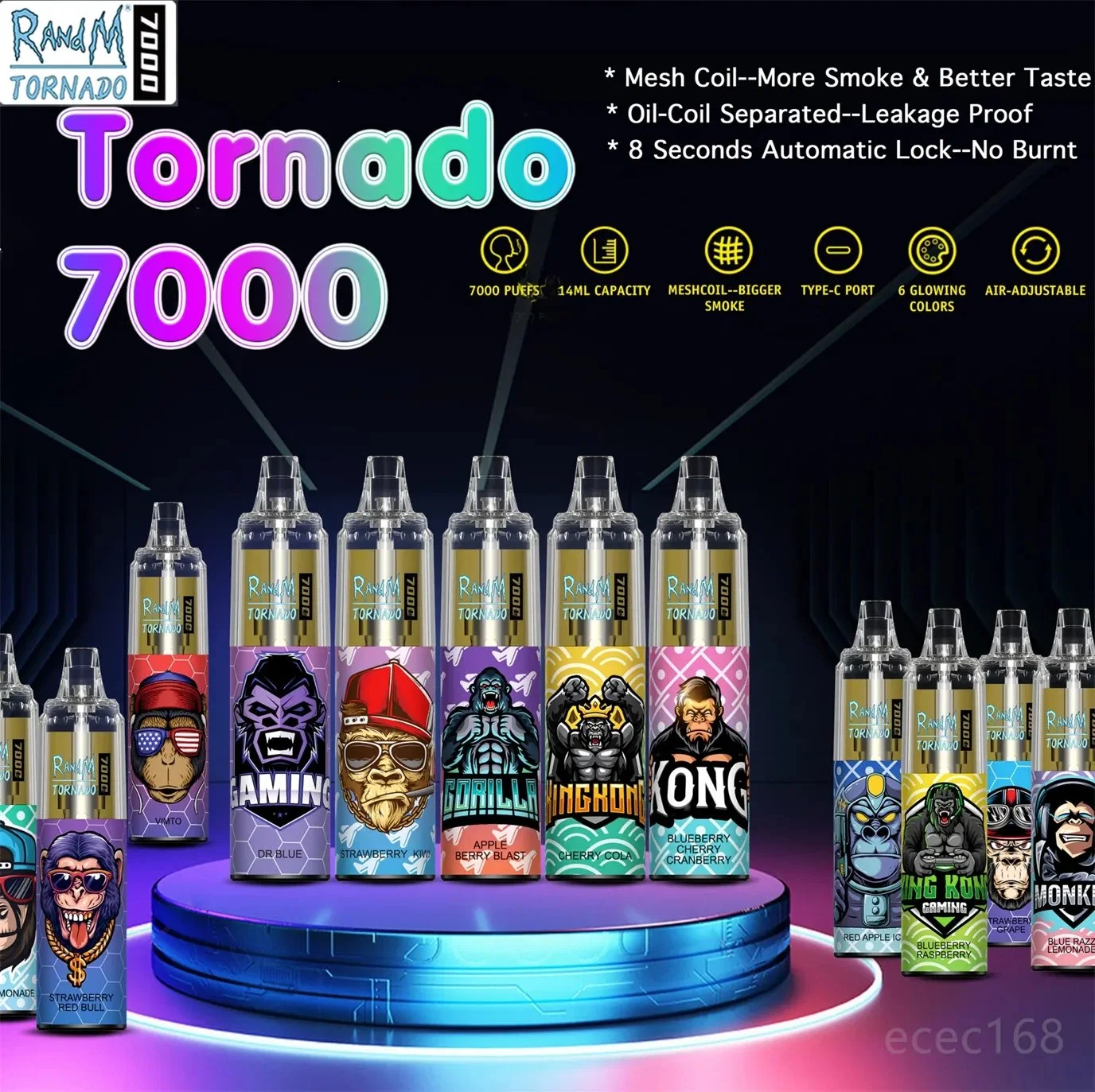 Randm Tornado 7000 puffs Disposable E السجائر جهاز الشبكة العنكبوتية الملف القرد