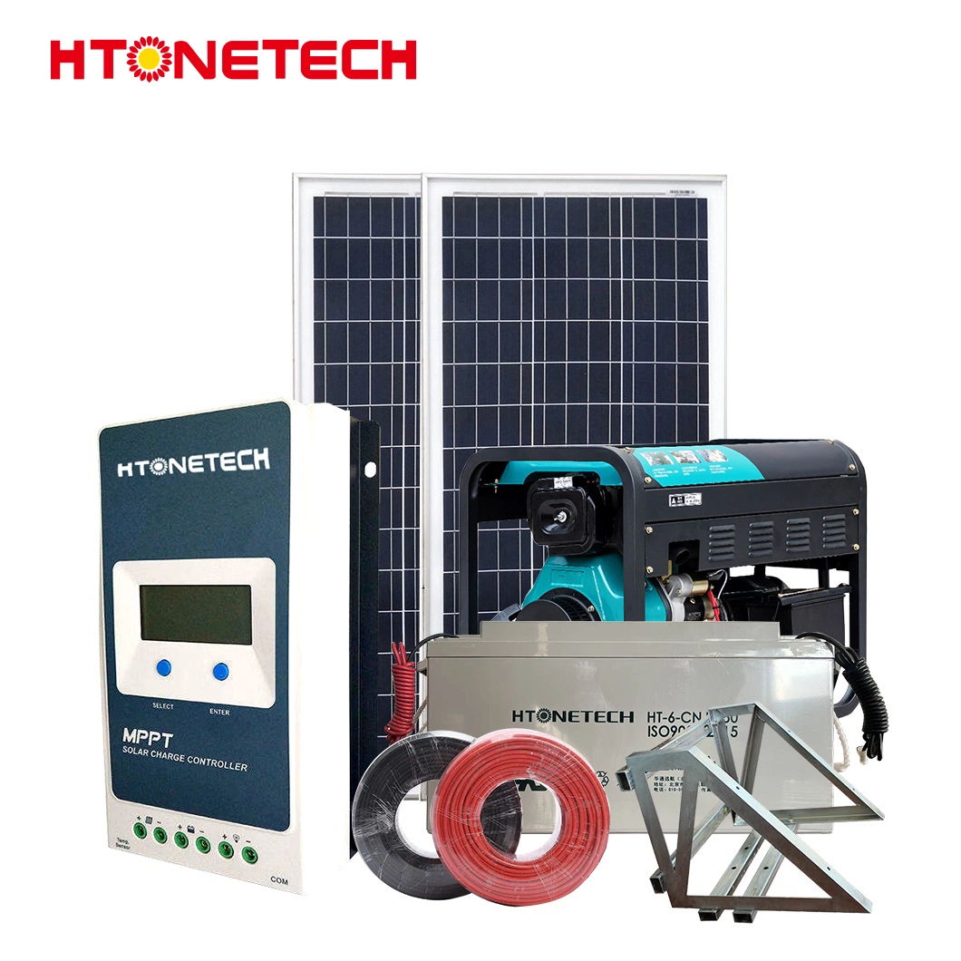 Htonetech Complete 10kilowatt off Grid Solar System Factory China 8kw 10kw 24kw 36V 230W Mono Solar Module 8500W Diesel Generator Hybrid Solar Plant