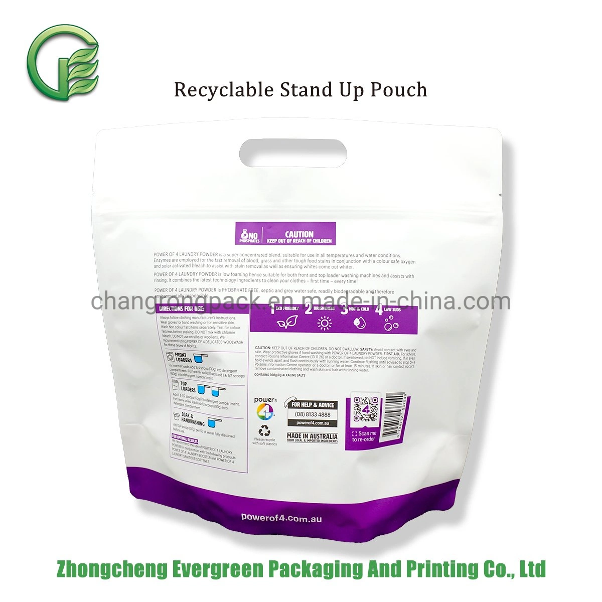 Laundry Powder Packaging Customized Bag Recyclable Material Matte Printing with Handle Non-Food Ziplock Doypack Pouches