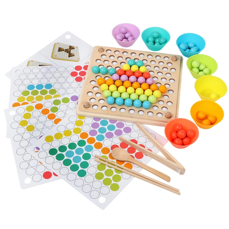 Color Wooden Peg Board Bead Game Montessori Educational Games for Children