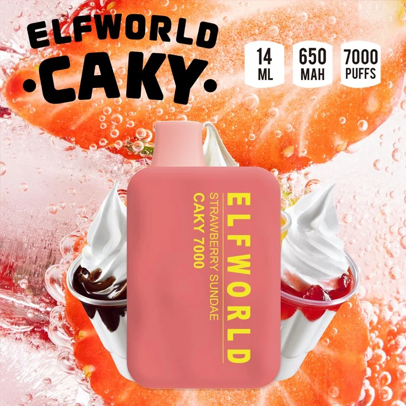 A mais nova e popular caneta e-Liquid Elfworld Caky 7000 Vape Cigarro eletrónico recarregável com gancho