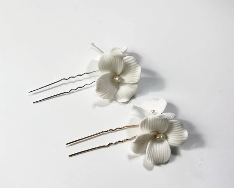 Bridal Wedding Clay Hair Pin Hair Stick, Bridal Pearl Hair Pin Headpiece. Wedding Bridal Clay Pearl Hair Accessories