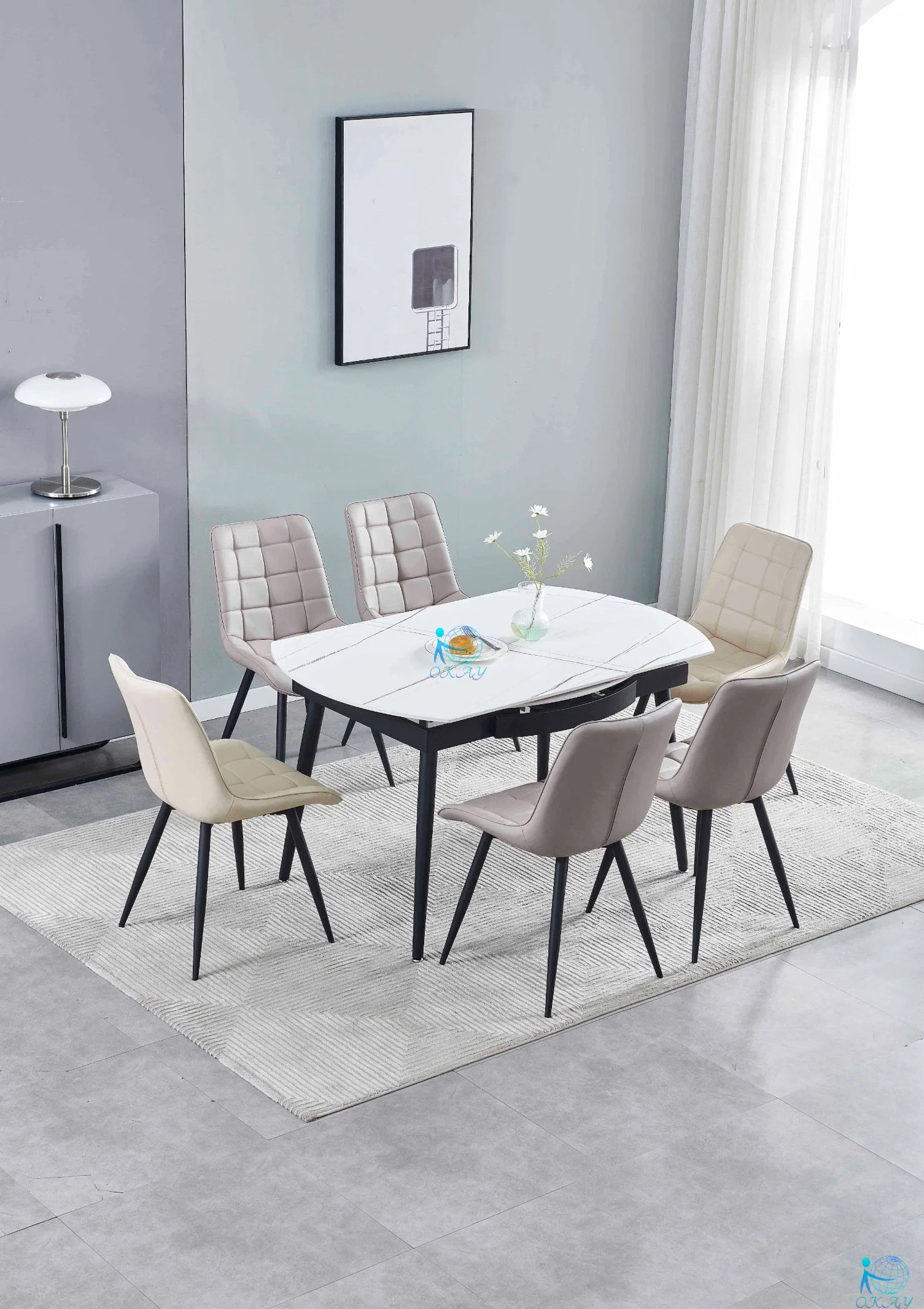 Mobiliário doméstico durante todo em mármore branco tampos de mesa em mármore, mesa de jantar