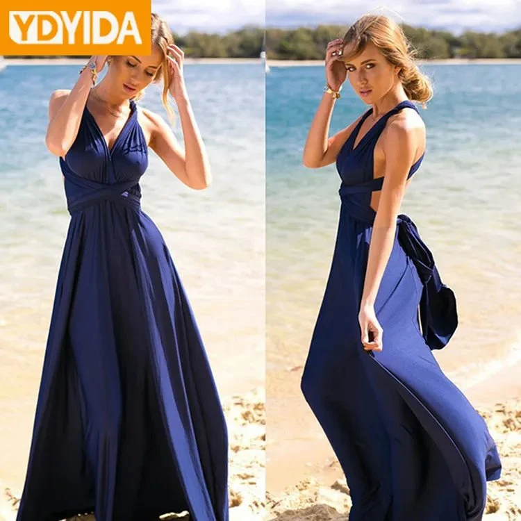 Women&prime; S Dresses Halter-Neck Back Soild Sexy Long Skirt Ladies Apparel