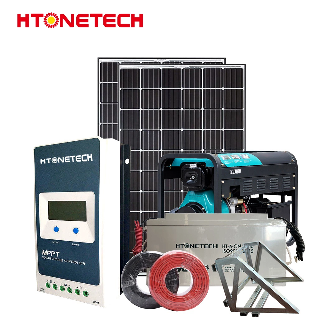 Htonetech fuera de la red de proveedores del Sistema Solar de 3000 Wp China 30kwh 40kwh 50kwh Mono Panel Solar cristalino 10W generador diesel de servicio pesado híbrido Offgrid Ongrid