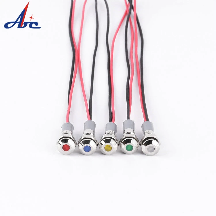 12V 24V Stainless Steel 6mm Flat Head Indicator Light Metal Signal Lamp DOT LED Pilot Lamp with 150mm Wire Cable