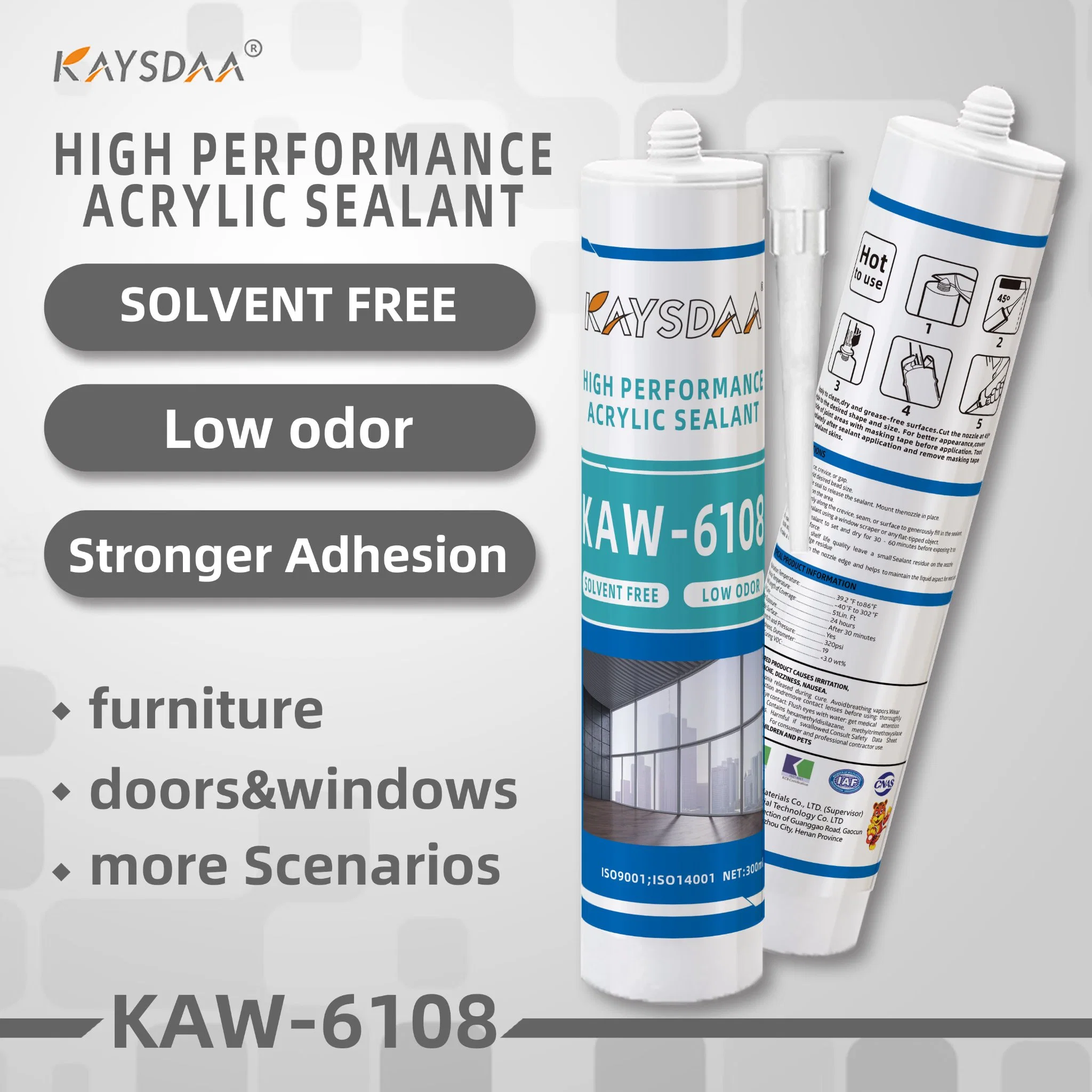 Kaw-6108 Acrílico de Silicone Aderente e adesivo para portas e janelas