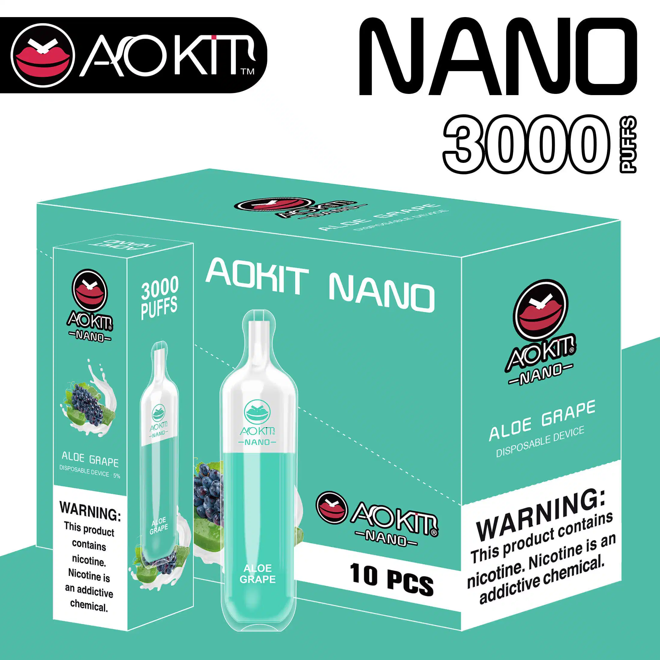 3000bocanadas grandes bocanadas de fumar Vape Pen Aokit Nano el E-cigarrillo de la fábrica original Aokit