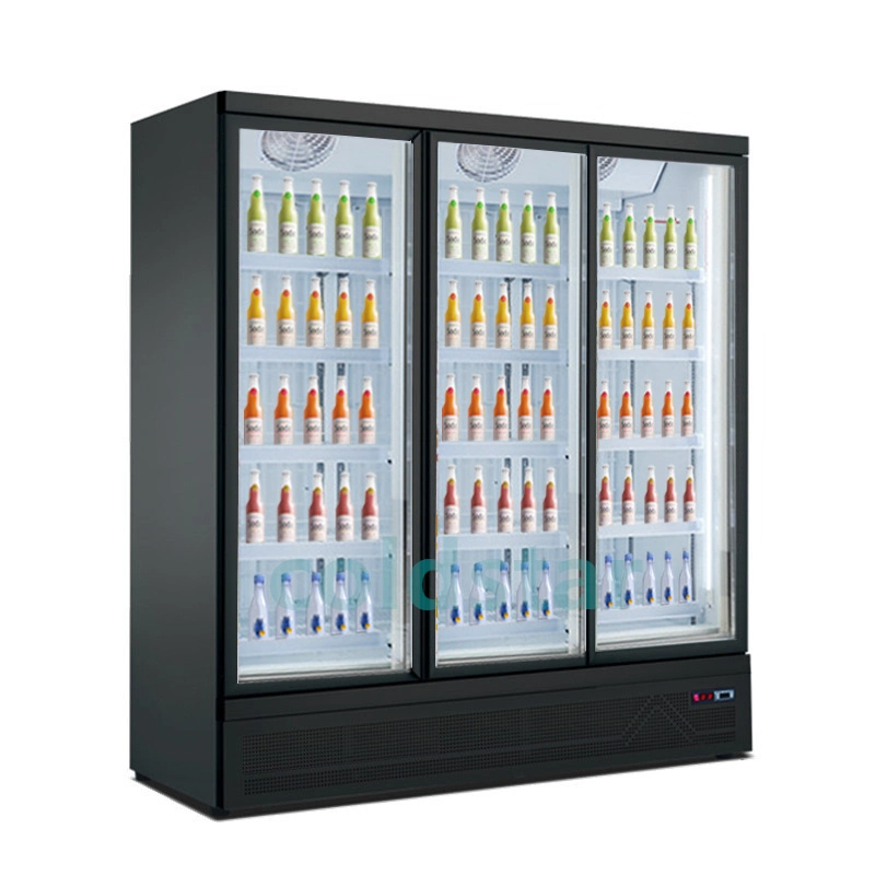 Commercial Supermarket Upright 3 Glass Doors Beverage Display Refrigerator