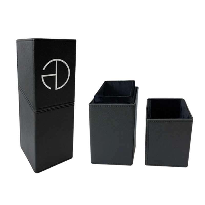 Diseño de logotipo de OEM de acrílico de plástico negro oro Perfume Caja de regalo