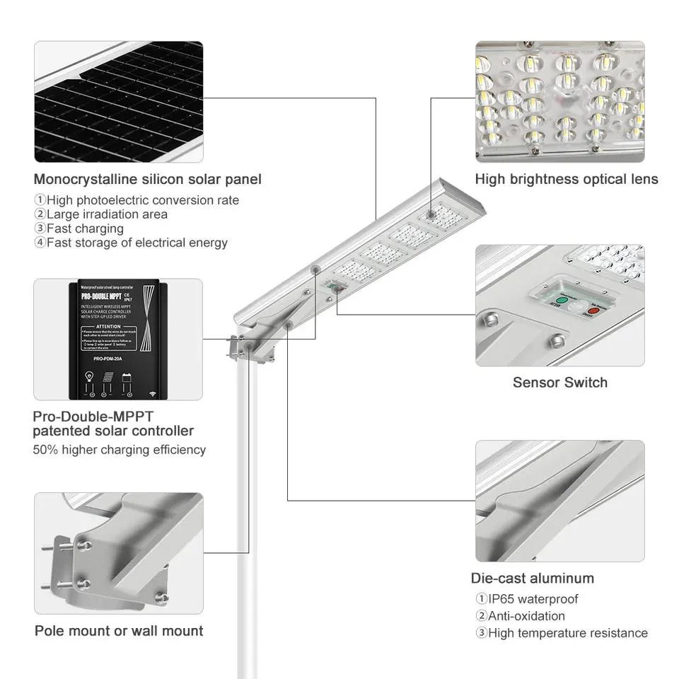 Proyectos de carreteras de la luz de la calle solares de piscina Waterproof 30W 60W 100W Todo en una de las luces de calle Solar