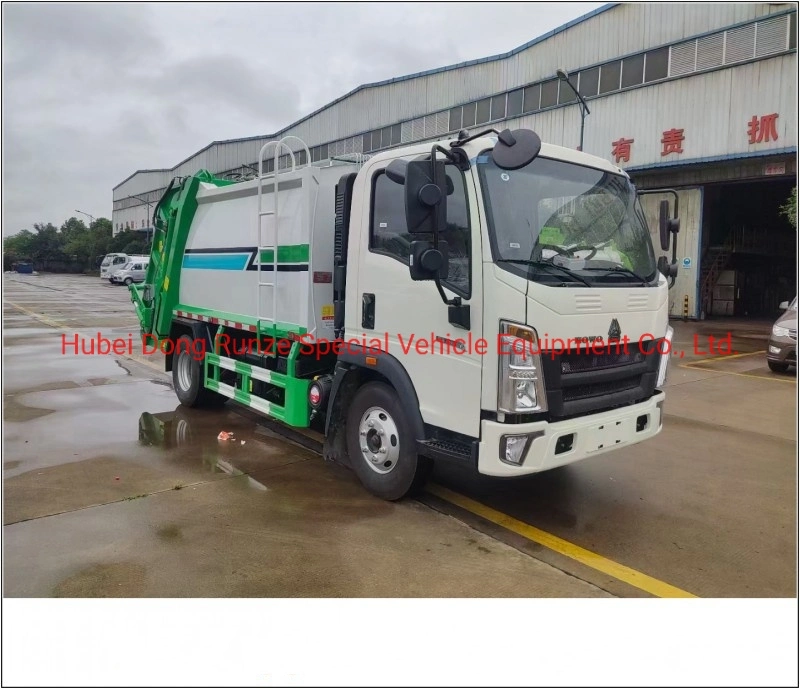 Right Hand Drive HOWO Hydraulic Compaction Garbage Trucks 6cbm Capacity, HOWO Refuse Compactor Special Vehicle