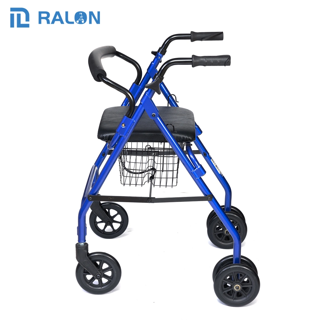 High-Quality Aluminum Lightweight Folding Walking Elderly Rollators with Soft Seat