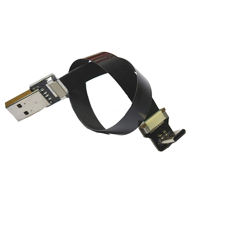 كبل FFC أسود USB A إلى نوع C بزاوية 90 درجة كبل FPV Flat Slim Thin Ribbon (الشريط الرفيع الرفيع