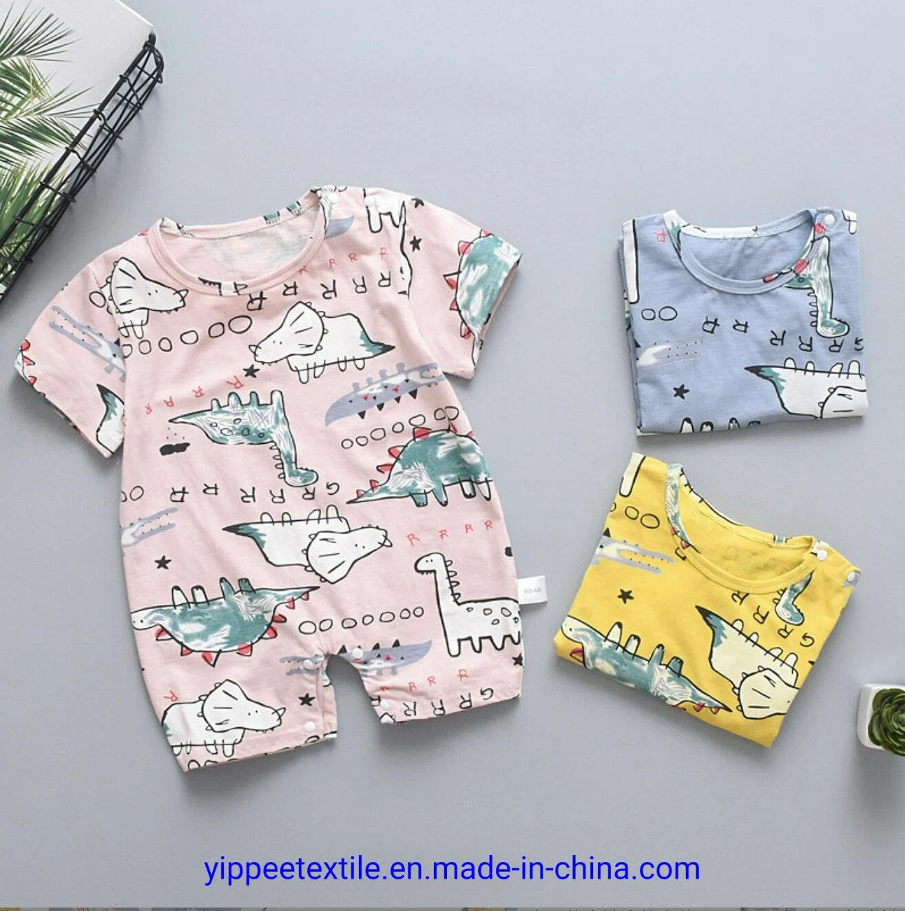 Short-Sleeved Unisex Baby Bodysuit 100% Cotton Rompers