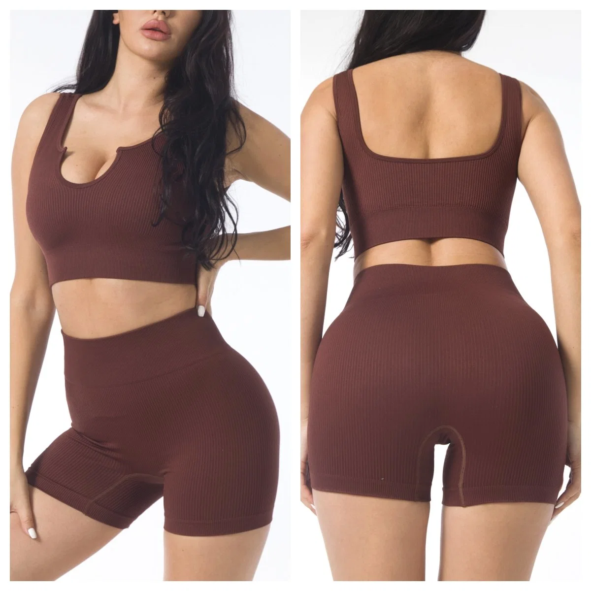 Ensemble de fitness Short de vélo sans manches Crop Top Sportswear 2 Jeu de pièces