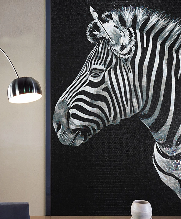 Hand Cut Glass Mosaic Mural Zebra Picture Art Wall Deco