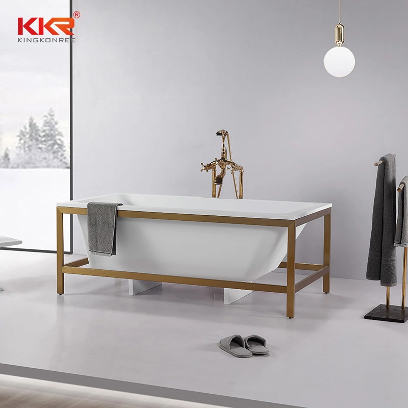 Kkr Artificial Stone Solid Surface Free Standing Bathtubs with Steel Frame
