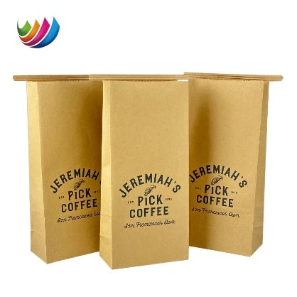 Saco de embalagem para grãos de café papel Kraft castanho/branco revestido com PE Saco de fundo quadrado com atilho de estanho