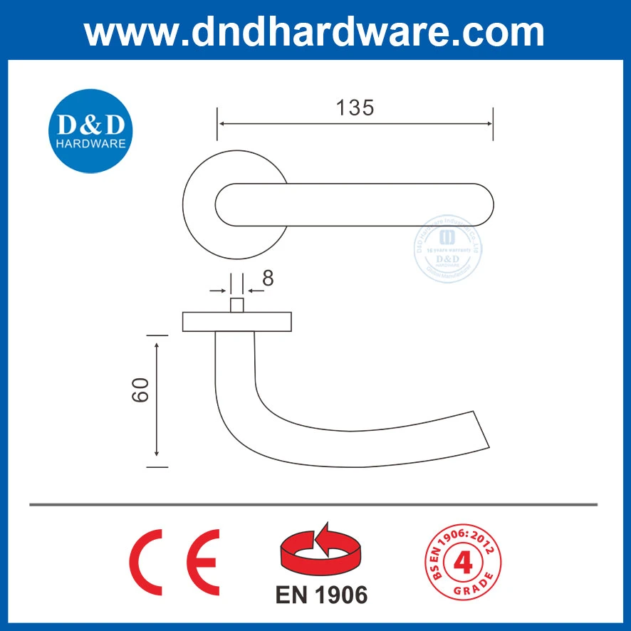 En1906 Stainless Steel Classical Bent Lever Door Handle for Wooden Door