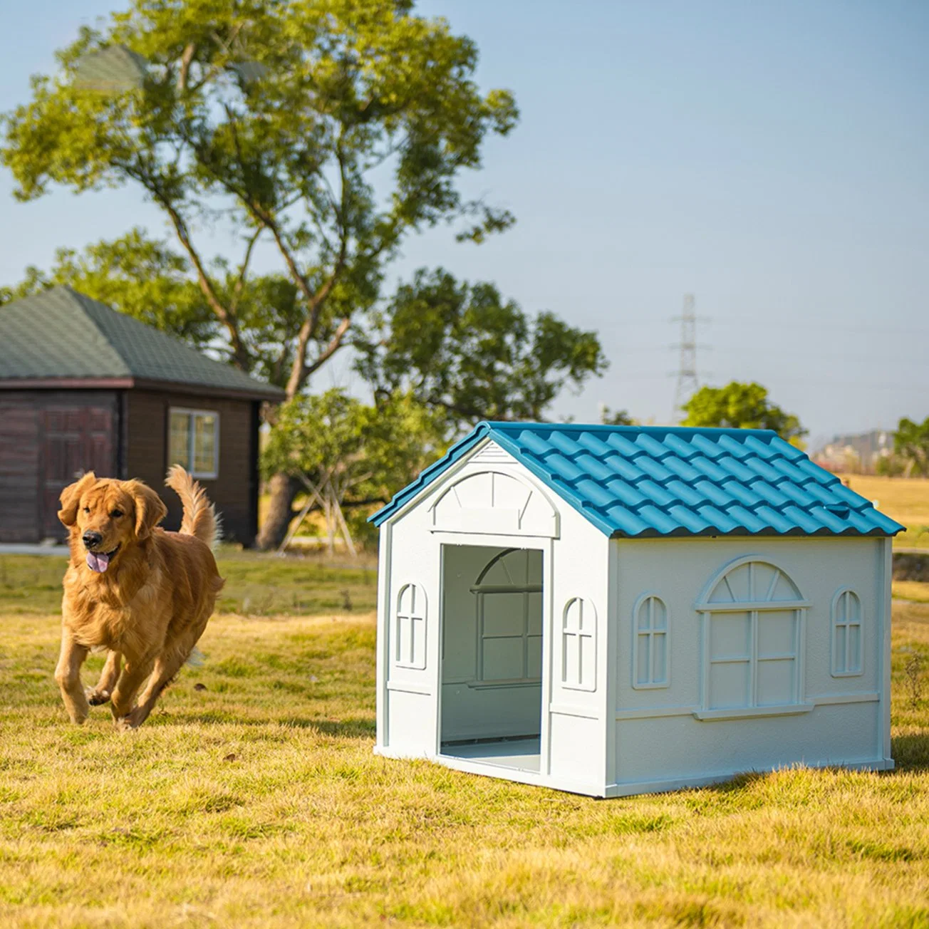 Weatherproof Plastic Pet Shelter Dog Kennel Garden Large Outdoor Insulated Dog House