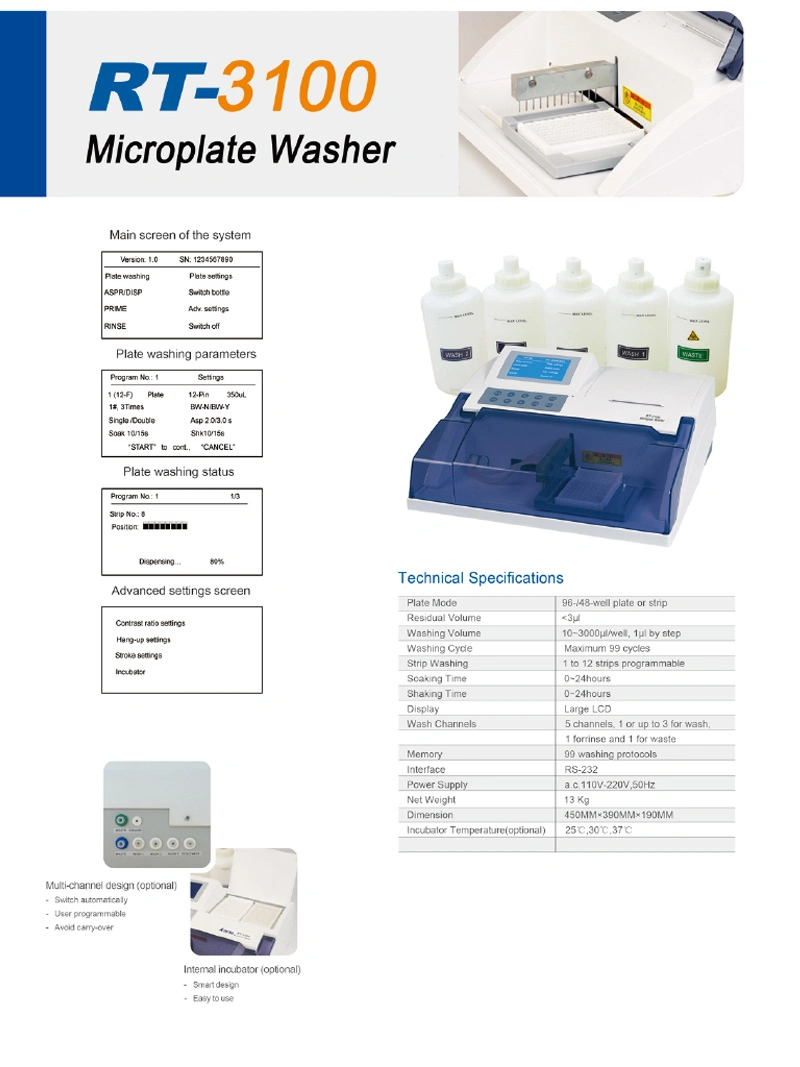 RT-3100 Rayto Microplate Washe Medical Hospital rondelle de microplaques Elisa