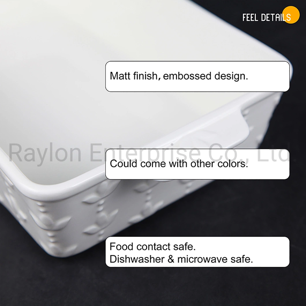 Best Quality Newly Developed Solid Color Pure White Ceramic Matt Finish Solid Color Ceramic Embossed Bakeware for Cook