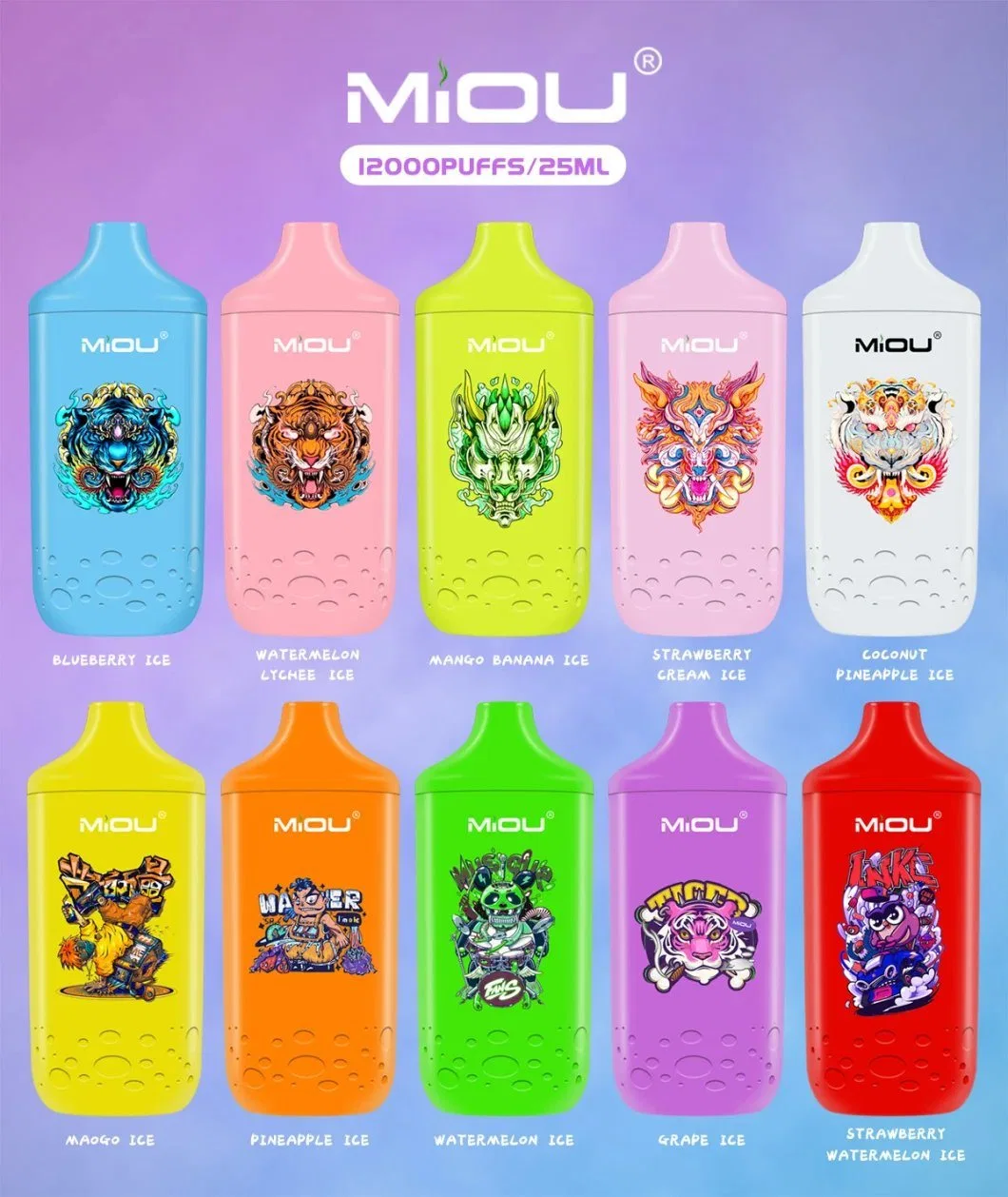 Us Popular Miou 12000 Disposable/Chargeable Vape 25ml Ejuice 650mAh Battery Mesh Coil Vape Distribution