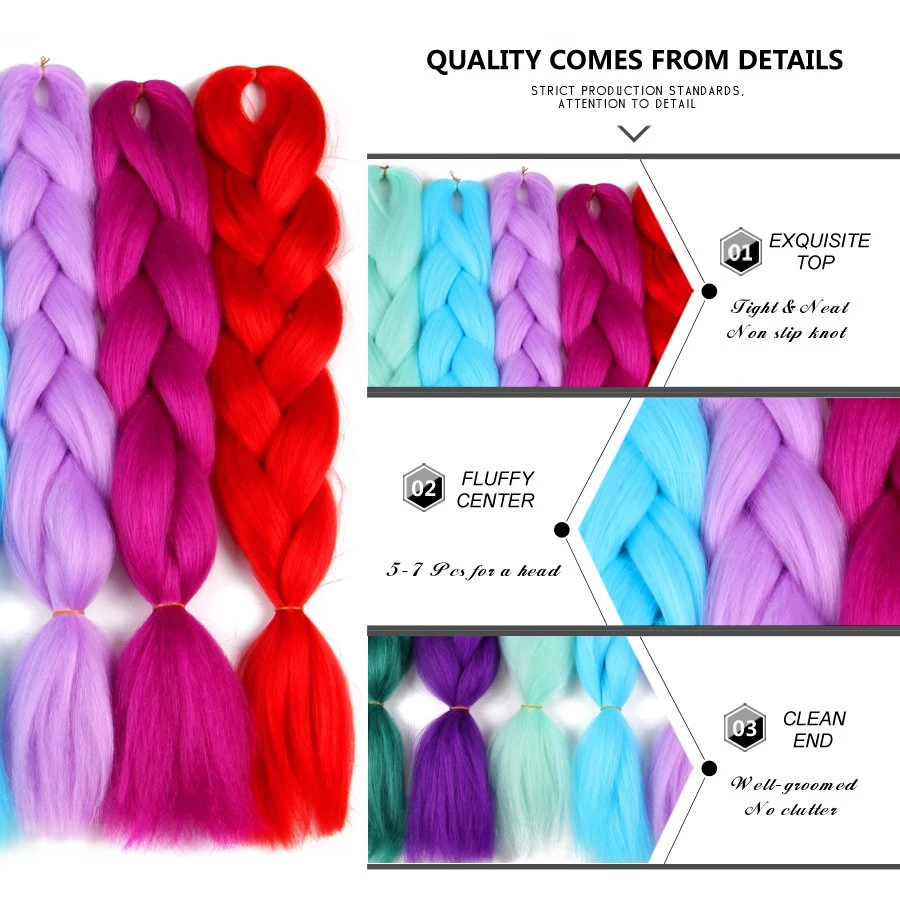 Mejor Venta de 82pulgadas 165g de mezcla de fibra de baja temperatura de color Crochet Jumbo Hair Extension