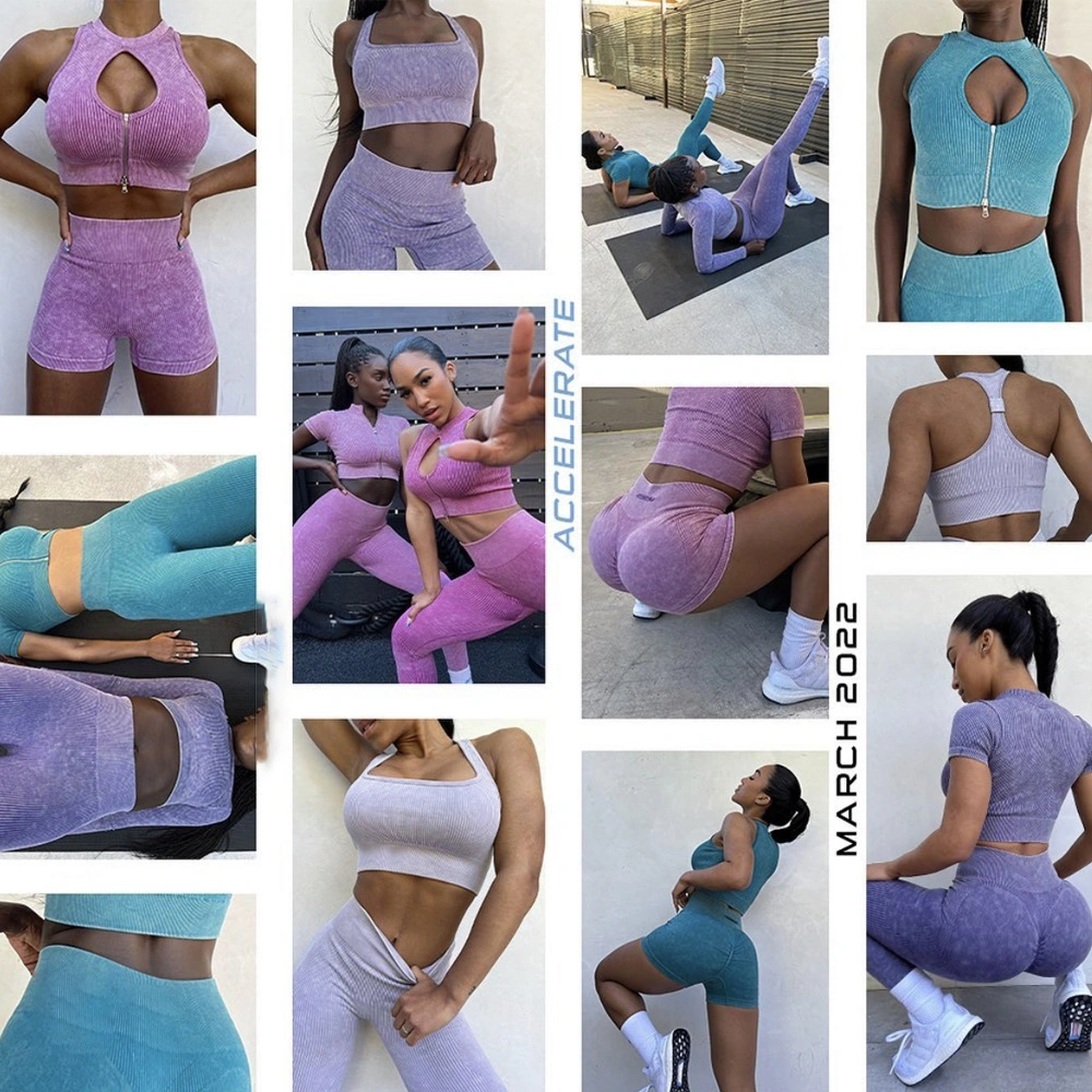 Los nuevos tejidos de punto ropa Yoga sin fisuras de la Mujer Chaqueta con cremallera Superior de Deportes de secado rápido Fitness pantalones de yoga