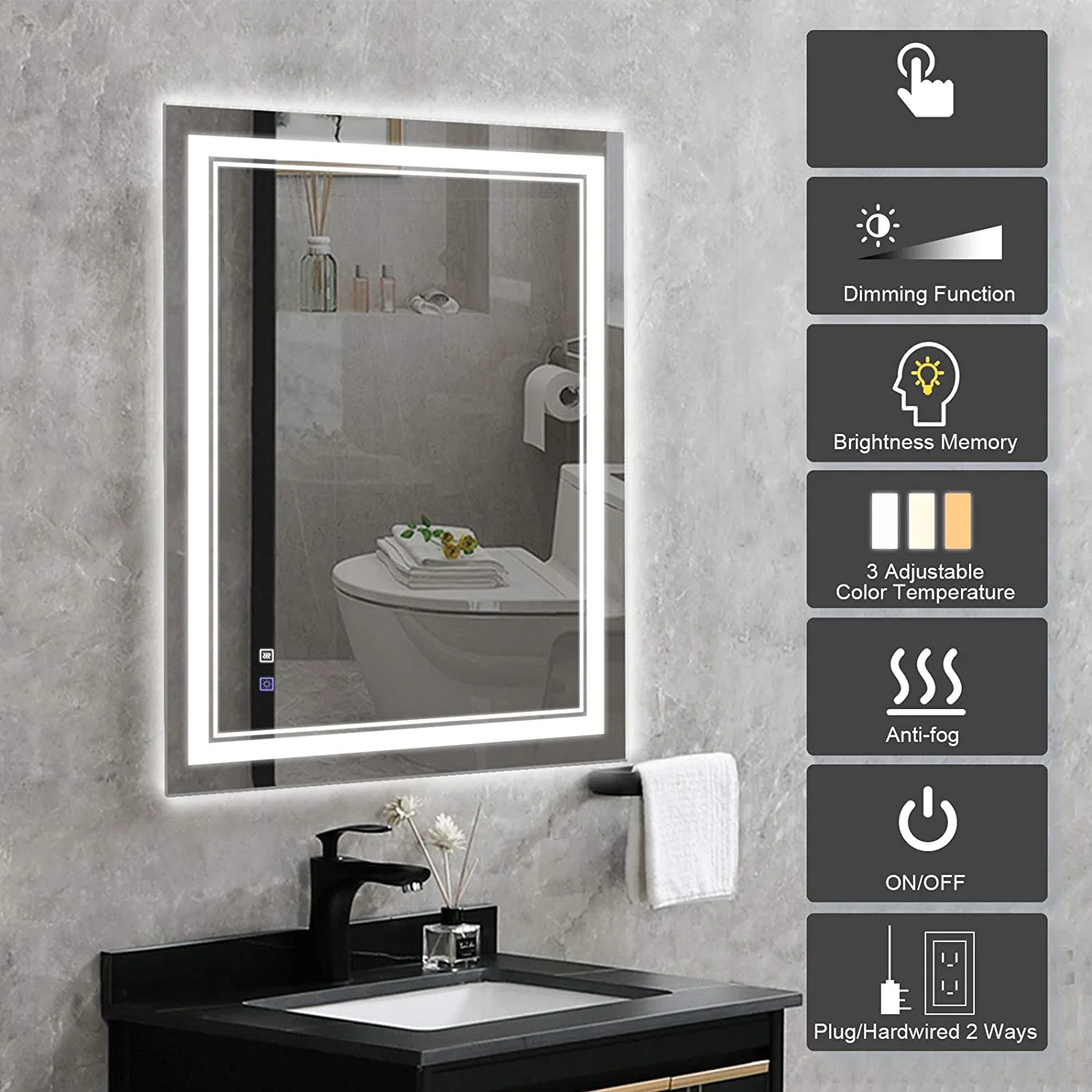 Frameless Wall Mounted Bathroom LED Mirror for Home Decoration with Dimmer Defogger CCT Backlit Frontlit