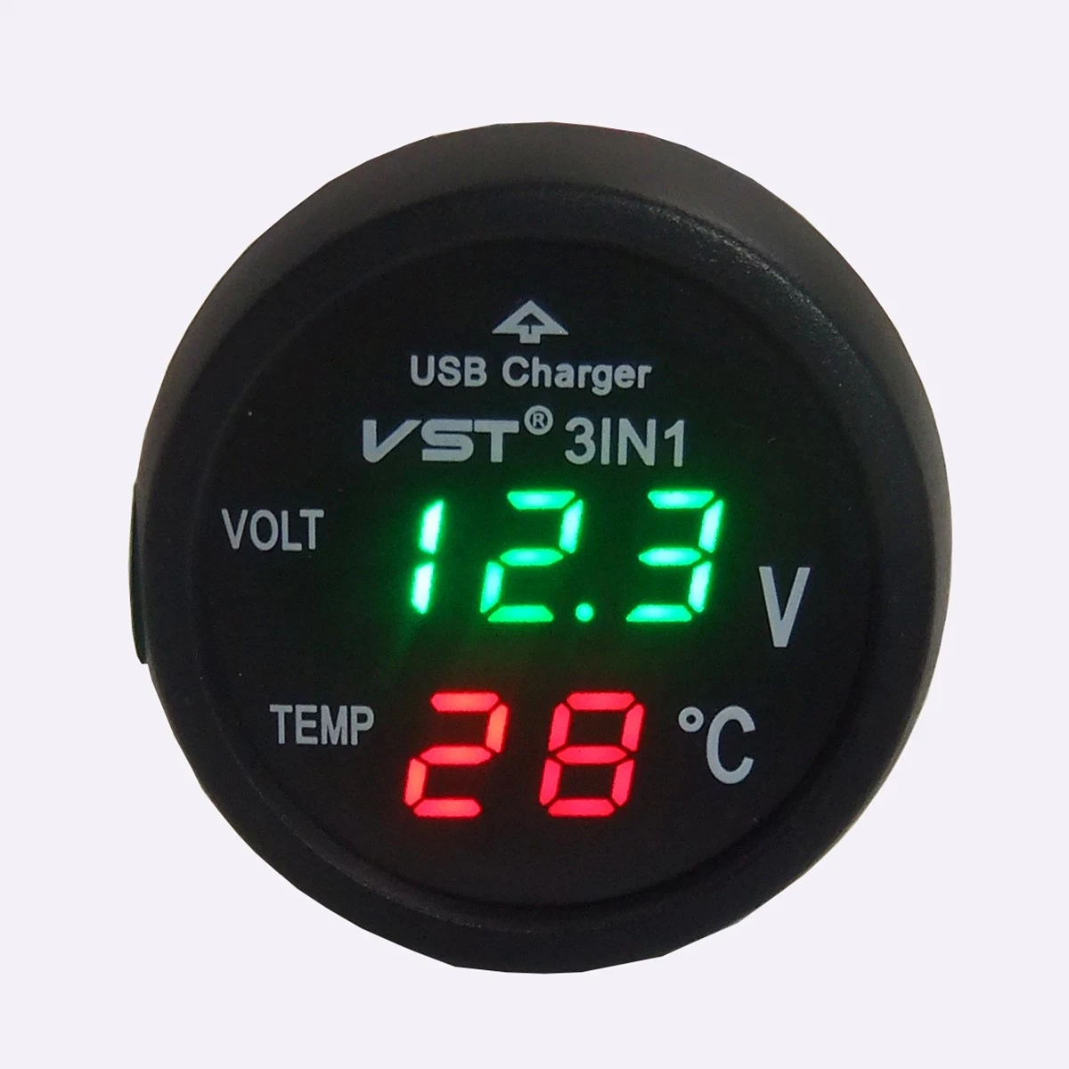 3 in 1 Digital Voltmeter Battery Meter Monitor Thermometer Temperature Gauge 2.1A USB Charger Socket Outlet Power Adapter for Car Marine Boat Motorcycle