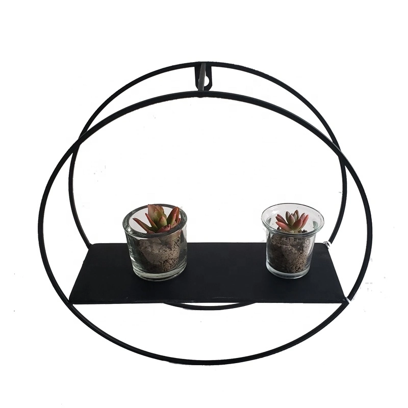 Venda a quente circular simples visualização de estilo preto decorativas Jardim fio metálico de Parede Prateleira decorativa suporte da Plantadeira
