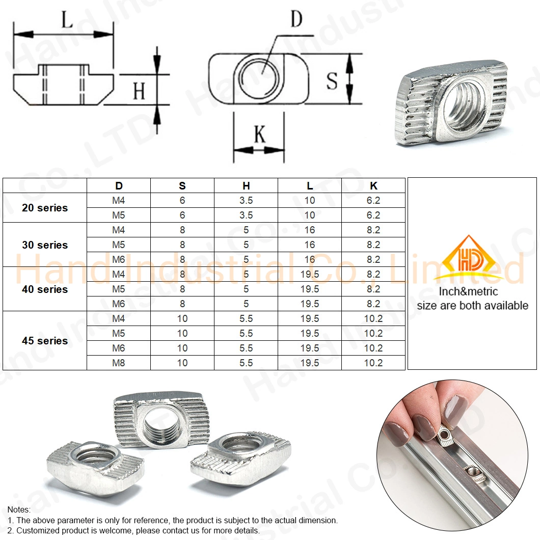 M3 M4 M5 M6% de descuento 16 tuerca de cabeza de martillo de acero inoxidable Tuerca de ranura en T para perfil de aluminio