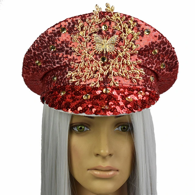 Festival Sequin Red Hat mariposa de aleación de punto de ramificación Diamond parte Hat