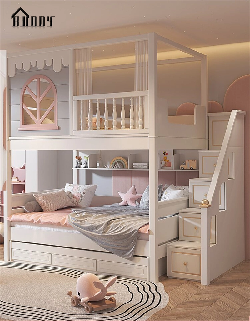 Mobilier de chambre à coucher pour enfants Lit superposé avec toboggan et escaliers.