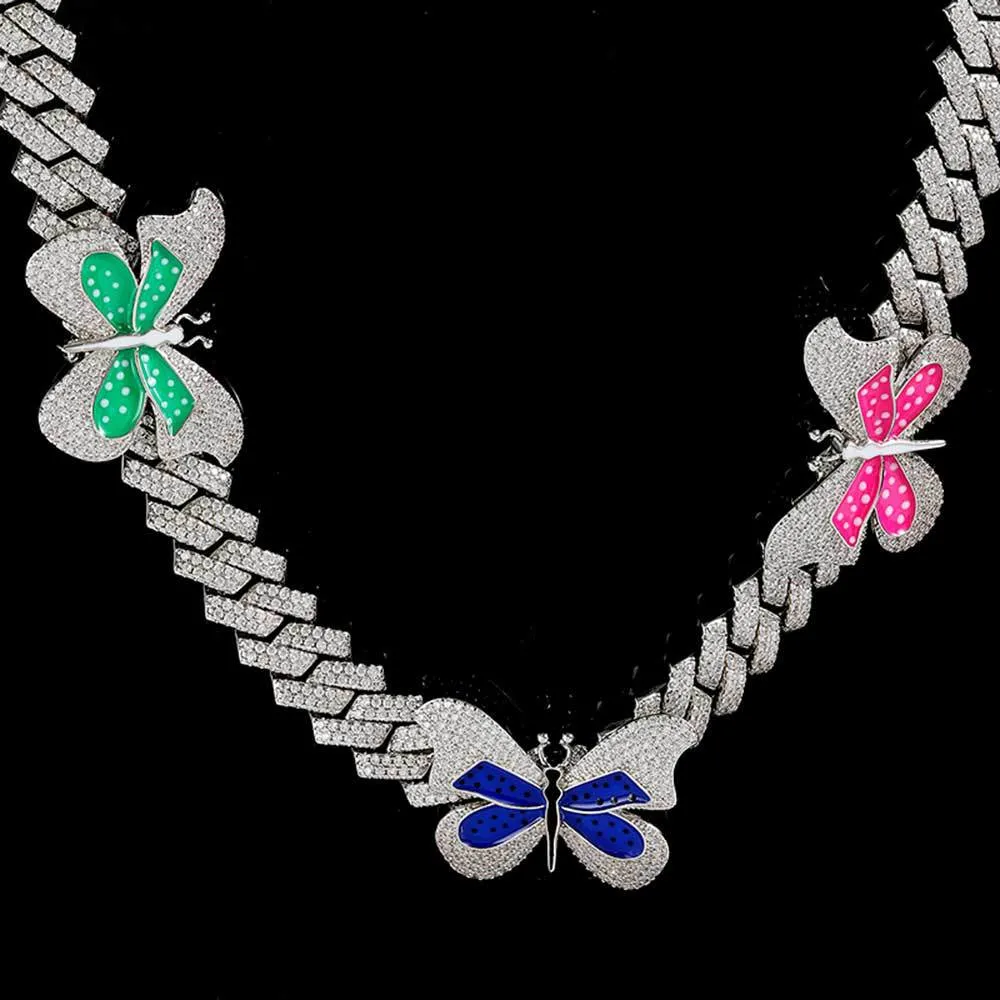 Colorful Butterfly Zircon Hip Hop Necklace Hip Hop Fashion Necklace Cuban Link Chain Jewellery