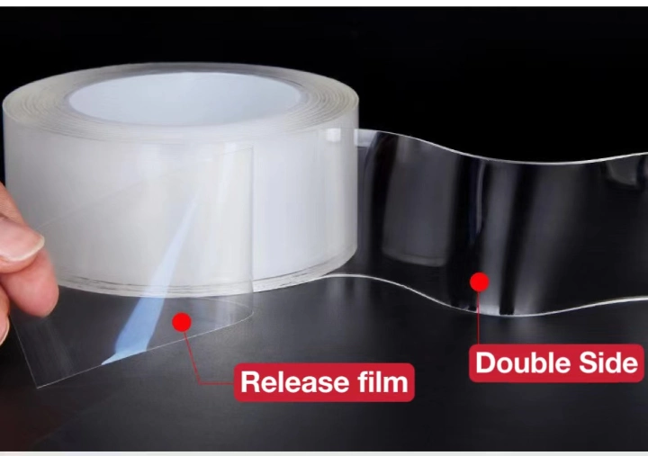 Многоразовая прозрачная термостойкая двухсторонняя акриловая клейкая нано-лента 1 мм