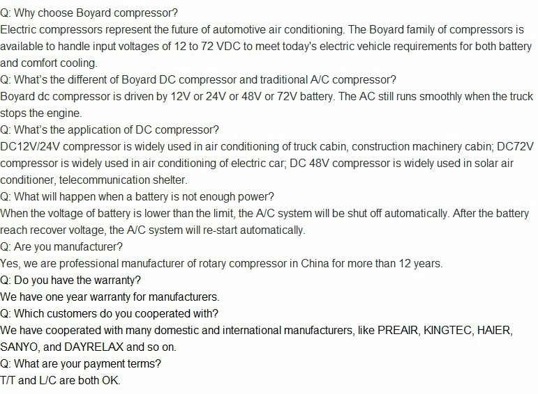 Battery Solar Power 48V Compressor for Roof Mounted Air Conditioner for Truck Van & Construction Machinery Jfsb180z48