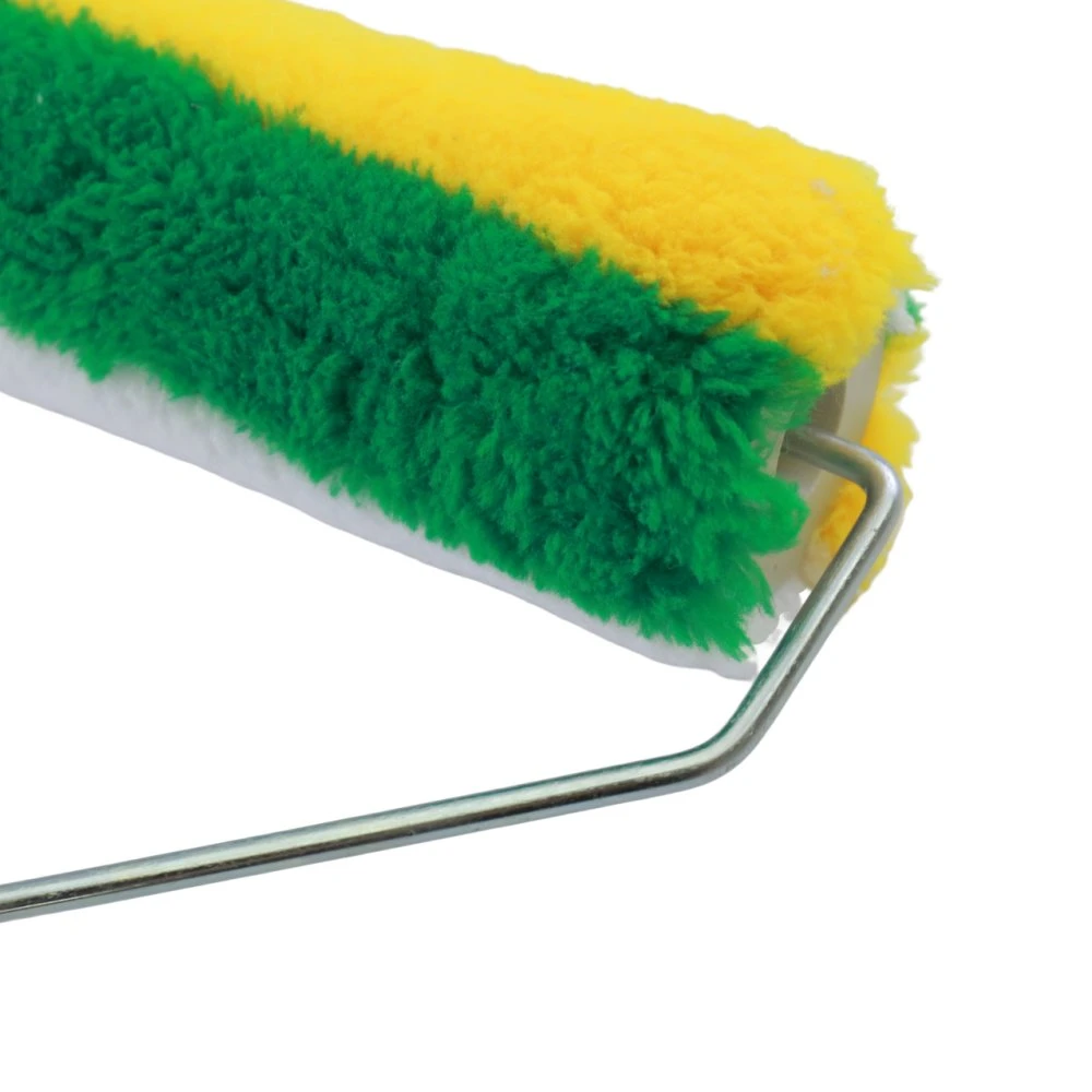 House Hold Cleaning Heigh Density Green-Yellow-White Colorful Rollers with Plastic Handle Polyester Roller Brush