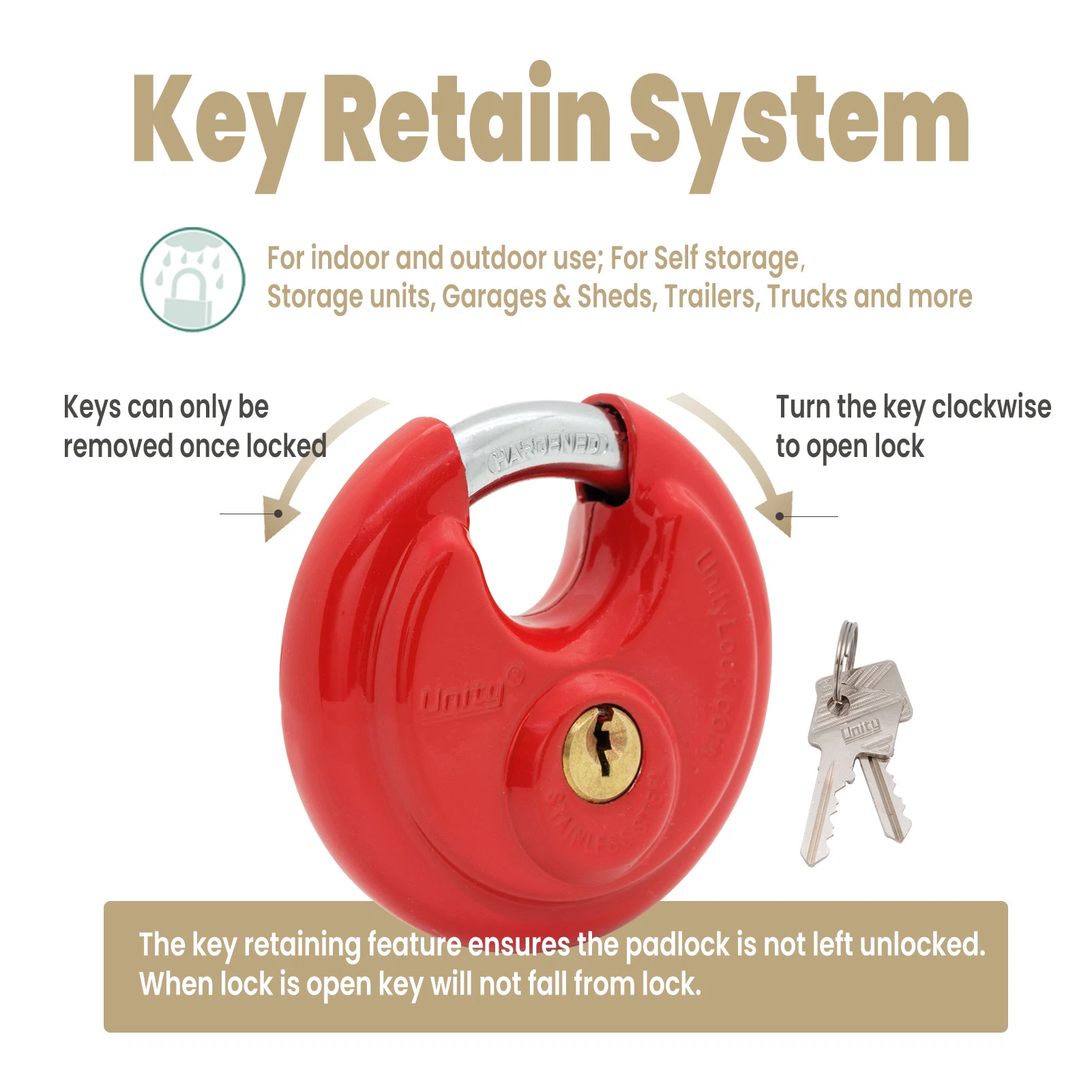 Stainless Steel Disc Padlock in Red Keyed Alike Self Storage Management Lock