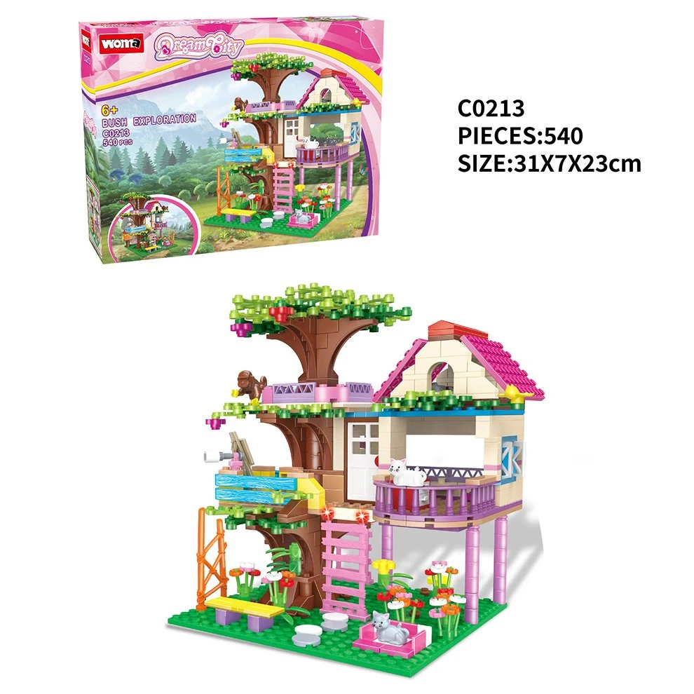 Woma Toys Wholesale/Supplier 2022 Kids Educational Girl Friendship Forest Tree House Model Scene Little Brick Small Building Block Figures Set