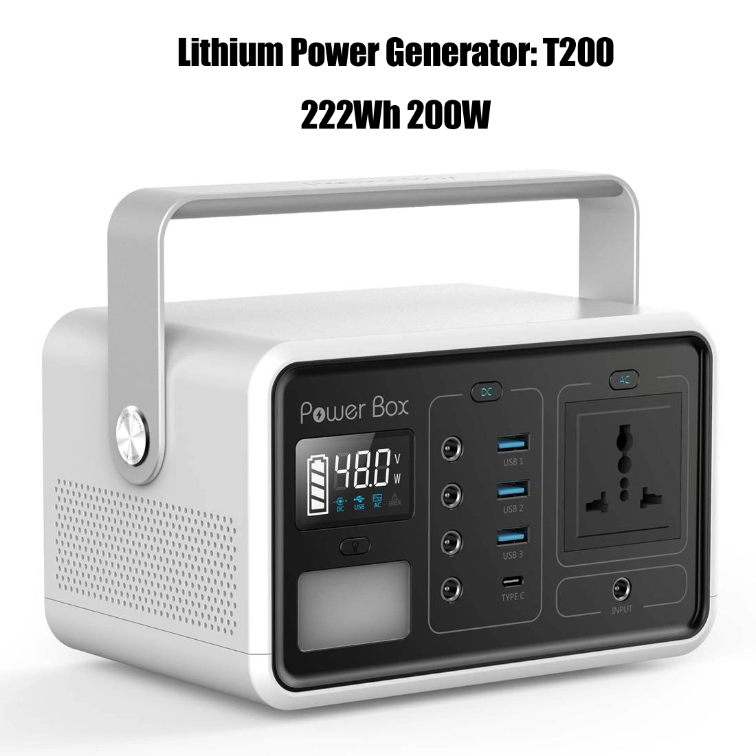 60000mAh Portable Solar Generator Lithium Ion Power Source Power Supply with 200W AC Inverter