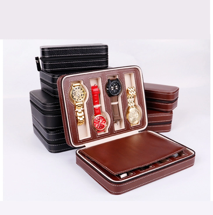 8 Slots PU Leather Zipper Watch Case, Factory Directly Stock Wholesale/Supplier Watch Package Travel Leather Case 8 Slot Gift Watch Box