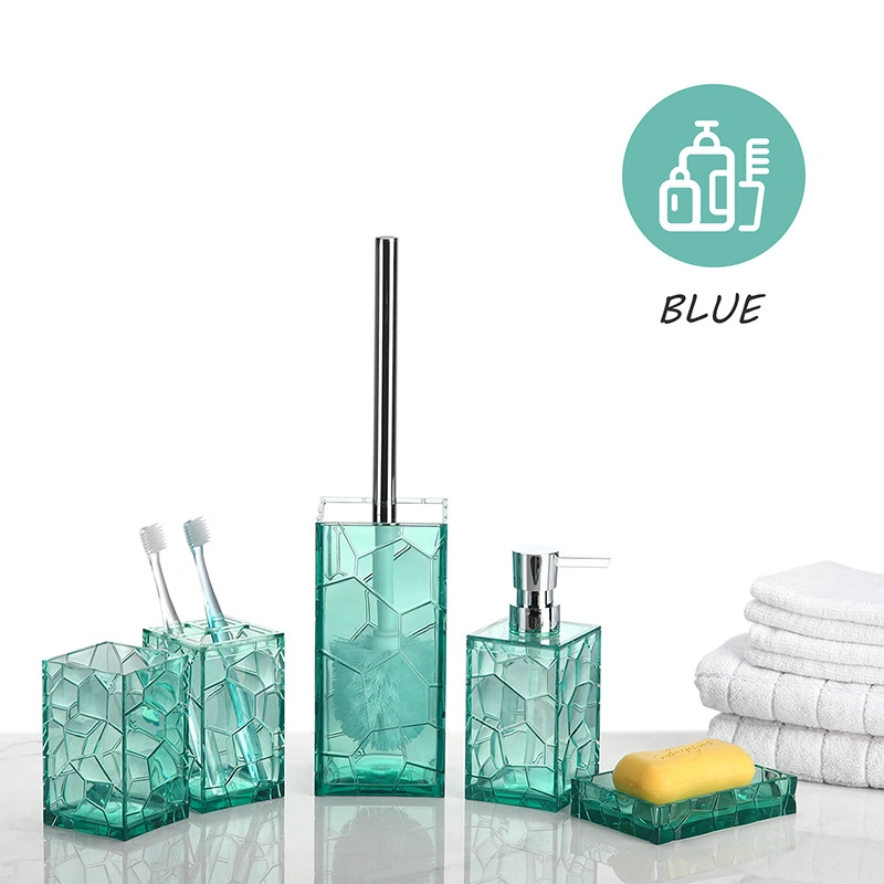 Glass Acrylic 5-Piece Bathroom Toiletry Set with Toilet Brush and Toothbrush Holder